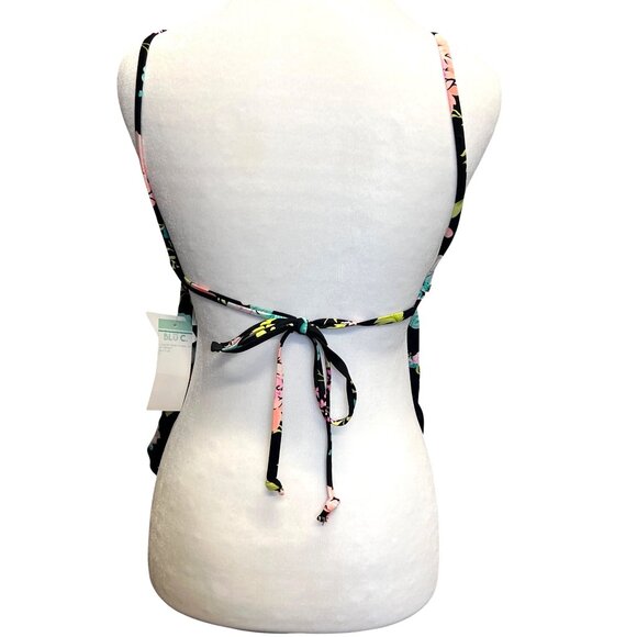 Lace-Up Front Floral One-Piece Swimsuit By Blu C Black Floral Multicolor Large - Picture 2 of 4